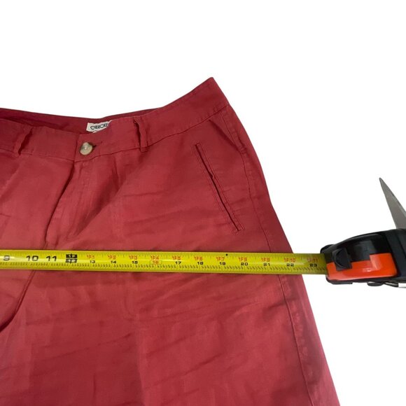 Cherokee Women's Red Cropped Pants Sz 14 100% Linen High Rise Summer Tomato Girl - Picture 6 of 7